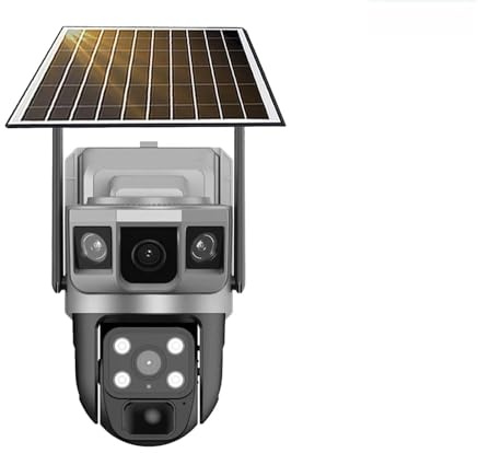 CUDTAPI Cámara Solar 4G Sim for Exteriores, Doble Lente, Tres Pantallas, Webcam, PIR, detección Humana, videovigilancia, batería, PTZ, IP(No Card)