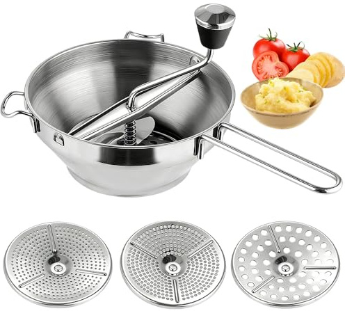 Kartoffelpresse, Profi Kartoffelstampfer Mit 3 Passiersieb, Kartoffelpresse Edelstahl, Passiermühle Schnell Spätzlepresse für Kartoffelpüree, Obst Babybrei, Saucen Apfelmus, Spülmaschinenfest