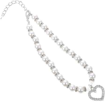 DIYEAH Dog Collar White Pearl Necklace Puppy Photography Collar for Small Dogs L Size Pet Supplies