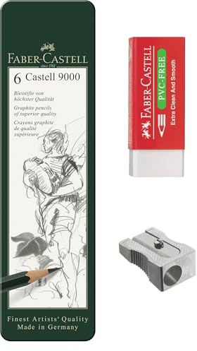 Faber-Castell 119063 - Bleistift Castell 9000, 6er Etui (6er Set mit Zubehör)