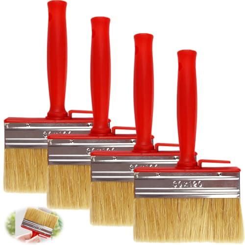 4 stycken ytmålare, 120 x 30 mm glasyrborste, professionell pensel, platt borste, väggborste, målarborst, mjuka hårplastborst, för vägg, möbler, staket, lösningsmedelshaltiga färger, röd