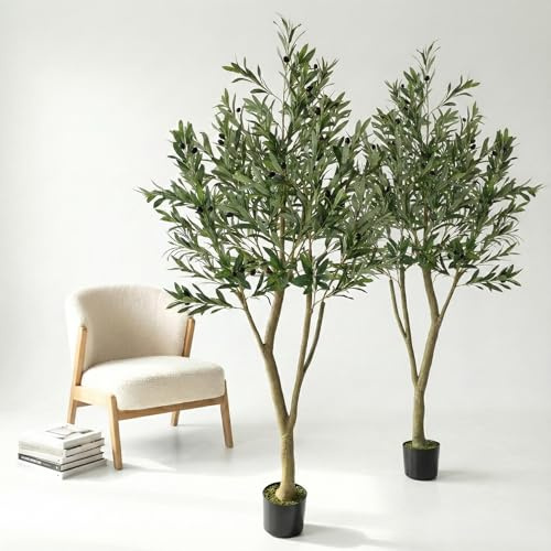 Botanwerk® 2X Olivenbaum künstlich 180 cm - Naturgetreuer künstlicher Olivenbaum mit Extra dickem Stamm, realistischen Blättern & Oliven - Kunstbaum für Indoor & Outdoor, pflegefrei (2X 180cm)