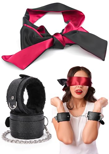 Padded Handcuffs for Grownups Bedroom, Adult Wrist Cuffs for Cosplay, Sexy Bliindfold Satin Masks for Women Black 59