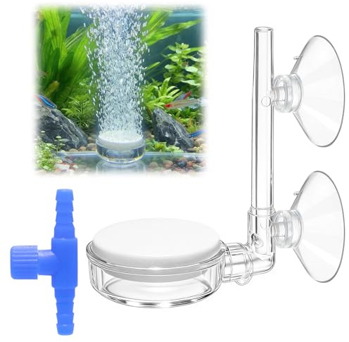 Sprudelstein für Aquarium mit Steuerventil und Saugnäpfen 35mm Stone Kit | HXC Aquariumluftsteine Nano Bubble Luftstein Aquarium Luftausströmer Acryl Sprudelstein Kit Sauerstoff für Leise Gelösten