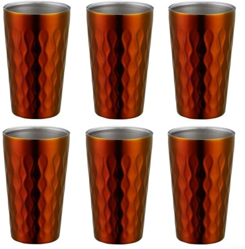 Lot de 6 tasses à eau empilables à double paroi en acier inoxydable de 330 ml, conçues pour le camping, les pique-niques et une utilisation quotidienne (rouge)
