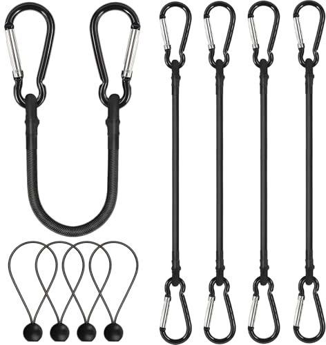 4 Piezas Cuerdas Elásticas con Mosquetones 30.5CM Expansor con Ganchos con 4 Tensores con Bolas Tensore Elástica Negro para Maletas para Campamentos Bicicleta Motos Coche Lonas Asegurar Equipajes