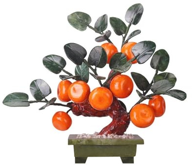 DFHS46JK Plantas falsas, árbol de naranja de jade bonsái, adorno de oficina, escritorio, hogar, habitación, decoración de Feng Shui, árbol artificial (mediano)