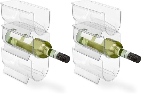Relaxdays Kühlschrank Organizer Flaschen, 3er Set, stapelbar, Flaschenhalter, HxBxT: 10,5 x 11 x 20,5 cm, transparent (Packung mit 2)
