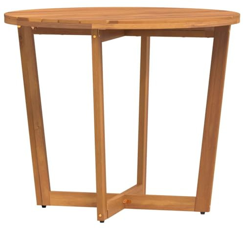 KGHFDVB Garten-Esstisch Rund Ø90x75 cm Massivholz Akazie – Runder Gartentisch mit Lamellendesign und Kreuzbeinfuß für Terrasse, Balkon und Veranda, Stabiler Esstisch für den Außenbereich