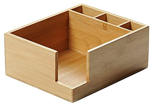 KESPER 70852 Servilletero con 4 compartimentos de bambú con certificado FSC, soporte para cubiertos/caja