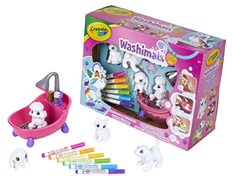 Crayola Washimals, Kit Créatif de Coloriage, Feutres de Couleurs et Chiots à Colorier, Baignoire et Douche Rose, à Partir de 3 Ans, 74-7249