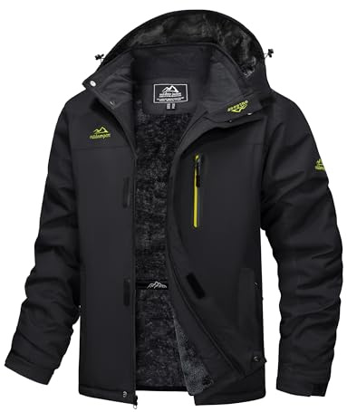 MAGCOMSEN Ski Jacket Men Winter Warm Snow Coats Waterproof Fleece Lining Hooded Hiking Snowboarding Skiing Parka Raincoat Black, XL