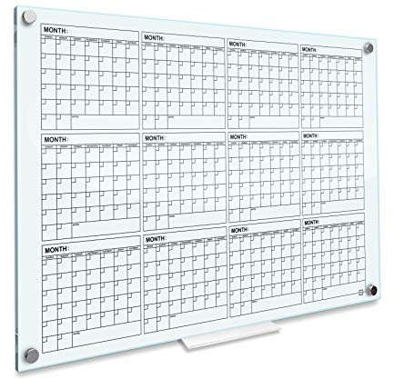 Scribbledo Whiteboard-Kalender, Glas, trocken abwischbar, 86,4 x 116,8 cm, rahmenlose Jährliche Whiteboards