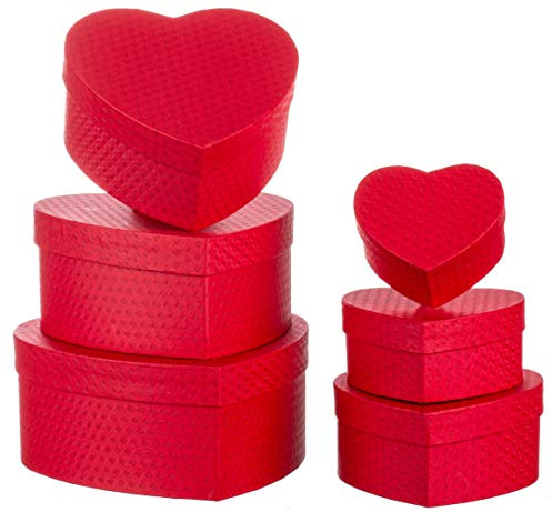 Scatola regalo a forma di cuore in cartone robusto, set da 6 pezzi in dimensioni decrescenti, Cartone, Colore: rosso, 6 pezzi