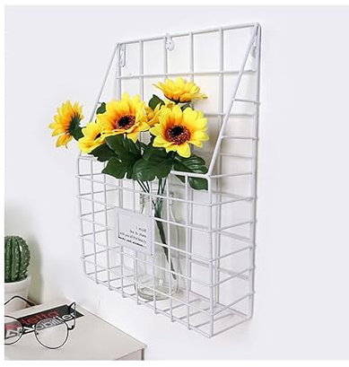 Cratone Magazinhalter hängend Zeitschriftensammler Weiß Metal Zeitungshalter Gitter Zeitungshalter Wand Bücherregal Aufbewahrungskorb Gitter Pinnwand, für Büro Bad Küche