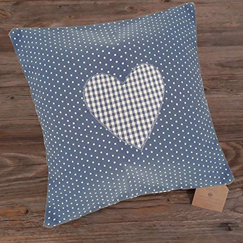 matches21 HOME & HOBBY Kissen-Bezug in 40x40 cm für Deko-Kissen Sofa-Kissen - Baumwolle Kissen-Hülle LINA Herz blau weiß gepunktet - Waschbarer Reißverschluss Zierkissen-Bezug für Couchkissen