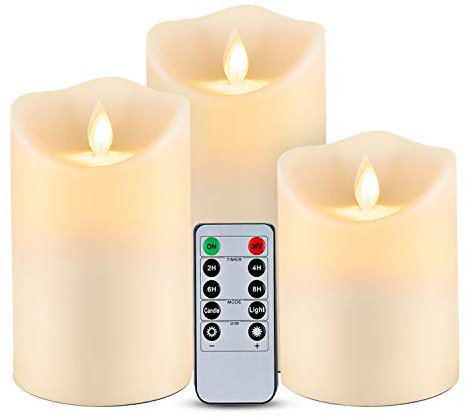 Homemory LED-Kerzen, Outdoor Wasserdichte Flammenlose Kerzen mit Fernbedienung Timer Funktion, Batteriekerzen, LED Stabkerzen, Flammenlose Kerzen, bewegliche Flamme, 3er-Set