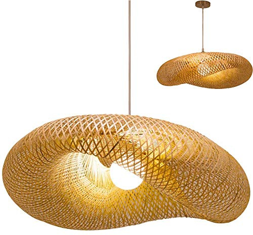 COCOL Retro Bambus Weblampe Natürlichen Bambus Und Rattan Kronleuchter Garten Teestube Pendellampe Handgewebten Hängelampe E27 Beleuchtung Hängeleuchte Korridor Nachtlicht,100cm
