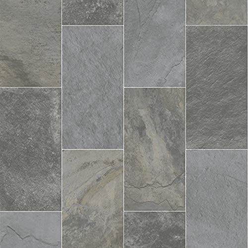 247Floors Forli Tile Effect Vinyl Flooring 2.3mm Realistic Foam Backed Slip Resistant Lino (2m x 2m / 6ft 6 x 6ft 6, Mixed Stone Tiles)