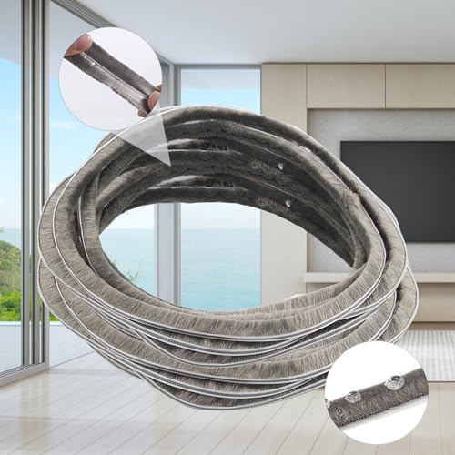 Soezy 16 Ft (5m) 196 Inch Sliding sash Windows Doors Tape Pile Draught excluder Brush Seal Strip weatherstrip 5mm x 12mm (3/16 1/2 Inch, Gray)