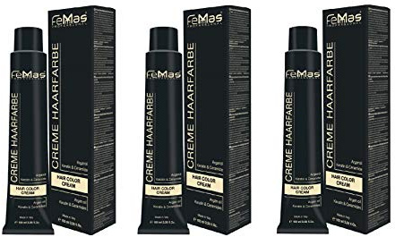 FemMas Hårfärg 3 x mörkbrun intensiv 3,0 I grädde hårfärg med arganolja, keratin och ceramider I Som permanent hårfärg eller nyans för strålande, hållbara färgresultat I 100 ml