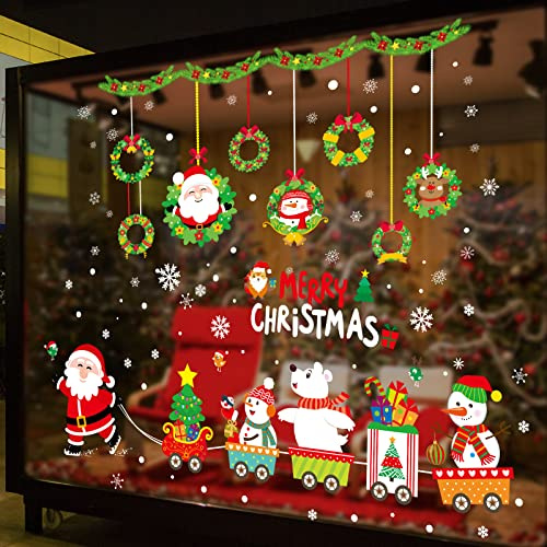 Hianjoo Noel Decoration Fenetre Autocollants 4 Feuilles, Noel Autocollant Fenetre Grand Stickers pour Vitrines