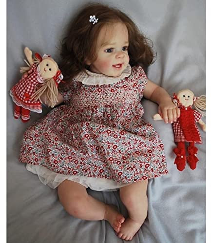 60CM Beendet Reborn Babypuppe Realistisch Kleinkind Mädchen Mit Langem Lockigem Haar 24 Zoll Lebensecht 3D-Haut Kunstsammlerstück Kinder Geschenk Geburtstag Weihnachten