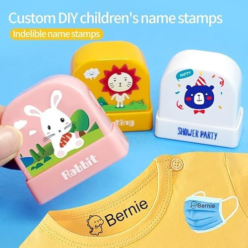 Namensstempel Kinder Personalisiert Textilstempel Waschmaschinenfest Kleidungsstempel Kinder Name Stempel Kleidung Kindergarten (BZ007-Yellow)
