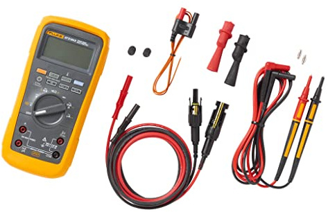Fluke True-RMS, multimetro digitale da 87 V Max con kit di piombo a prova solare, multimetro nominale CAT III 1000 V, custodia impermeabile e antipolvere IP67, cavi di prova MC4 e custodia