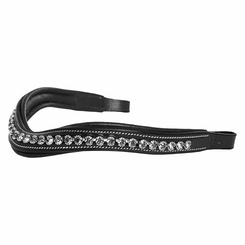 Exion Curved Crystal Browband for Horses – Soft Padded Bling English Bridle Brow Band | Dressage, Show, Jumping | Black, Brown| Clear Grey Crystals Browband For Horses