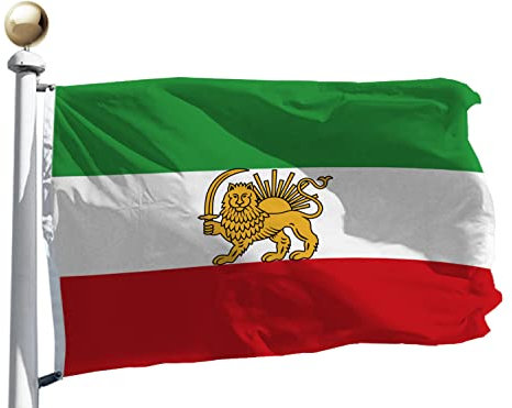 Double sided Old Historic Persian Iran with Lion Sun Flag 3x5 Ft,Canvas Header and Double Stitched - Brass Grommets for Easy Display,Former Iranian Persia Lion Sun and Crown Banner 1933–1964