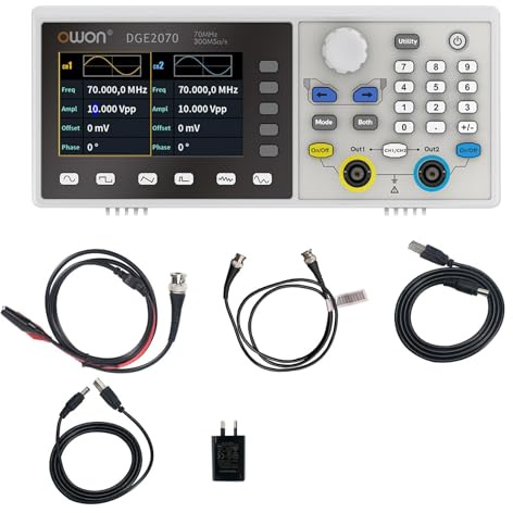 OWON DGE2070 generador portátil de forma de onda arbitraria, pantalla LCD de 3,6 pulgadas, canales duales, salida de frecuencia de 70 MHz, frecuencia de muestreo máxima de 300 MSa/s con generador