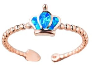 BIOLIVING Netter Weiblicher Blauer Weißer Opal-Stein-Ring-Silber-Farben-justierbare Ringe Für Frauen-Elegantes Versprechen-brautkronen-verlobungsring