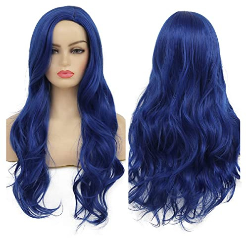 Lange Lockige Haare Wellige Blaue Perücke - Weibliche Seite Natürliche Form Cosplay Synthetische Faser Hitzebeständige Ersatz