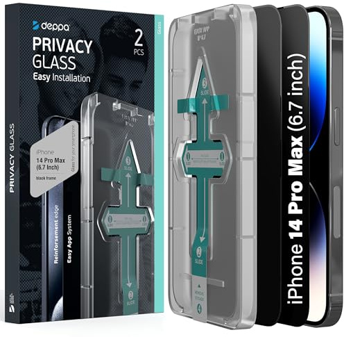 Deppa |2 Stück| Sichtschutz für iPhone 14 Pro Max (6.7') mit Schablone | 9H Stoßfest | Vollständige Abdeckung | Blasenfreie, einfache Installation| Privacy