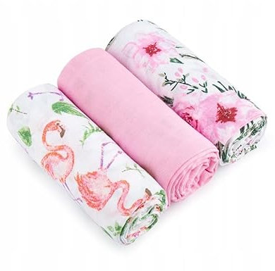 Windel, MUSSELIN-VERSCHLÜSSE, 100% Baumwolle-Musselin, 70x80, für Babys, Jungen und Mädchen - 3er-Pack, saugfähig und atmungsaktiv, Premium| Flamingo