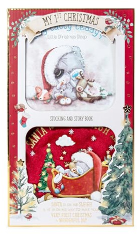 Me to You Tiny Tatty Teddy My First Christmas Stocking and Story Book Gift Set - Official Collection, Gold, Red, Green
