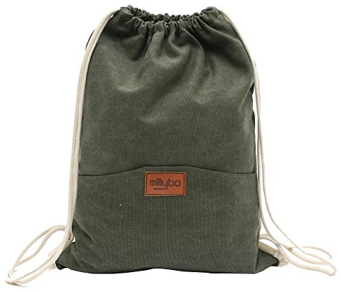 millybo SACCO JEANS Turnbeutel Rucksack Damen Herren Sportbeutel Beuteltasche Beutel Gymsack (4.4 olive)