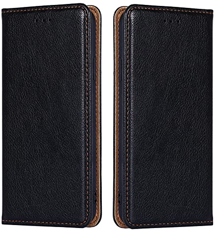 BellaCase Leder Folio Case für Honor Magic 5 Pro, [Kartensteckplätze] [Stativfunktion] Honor Magic 5 Pro Brieftasche Fall Honor Magic 5 Pro Handyhülle(Schwarz)