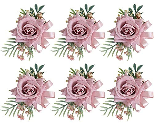 URFEDA 6 Stück Boutonniere Hochzeit Rose Gästeanstecker Hochzeit Handgelenksblume Zubehör Künstliche Ansteckblume Bräutigam Hochzeitsanstecker mit Clip für Braut Brautjungfer Gäste Herren Damen Party