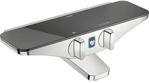 HANSA HANSAemotion Wellfit Wannen- und Brausearmatur, Batteriebetrieb, Bluetooth, Sicherheitsglas, Ausladung: 137mm, 5864217284, Farbe: Chrom/schwarz