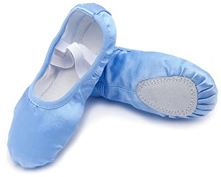 SEAUR Ballettschuhe Mädchen Satin Ballettschläppchen Ledersohle Ballett Tanzschuhe für Kinder - Blau - 31 EU