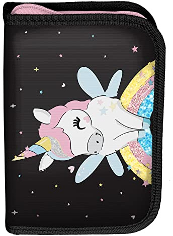 Kinder FEDERTASCHE 22-TEILIG - Unicorn - SCHWARZ/BUNT