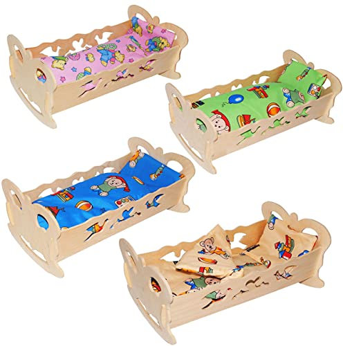 alles-meine.de GmbH 2 Stück Holz - Puppenwiege/Puppenbett - 50 cm - Schmetterling - incl. Bettzeug - aus Naturholz - Decke & Kopfkissen - für Puppen - Wiege Kinderbett Be..