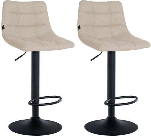 CLP 2er Set Barhocker Jerry Stoff I Höhenverstellbarer Barstuhl I 360° Drehstuhl Mit Rückenlehne I Hocker Mit Fußablage | Farbe Creme Gestell Farbe schwarz