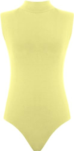 Hamishkane Body da donna a collo alto, tinta unita, senza maniche, elasticizzato, per feste, Giallo, 44-46