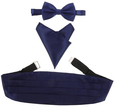 Amosfun 3 Stück Herren Satin Fliege Kummerbund Einstecktuch Royalblau Glänzend Für Smoking Abendgarderobe Mit Silbernem Clip Zur Größenverstellung Maschinengenäht