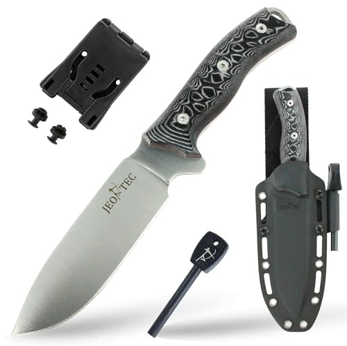 JEO-TEC Nº7 Cuchillo de Hoja Fija para Supervivencia Caza Monte Bushcraft Camping Outdoor Campo - Funda de Kydex con pedernal - Acero BÖHLER N690C - Fabricado en España…