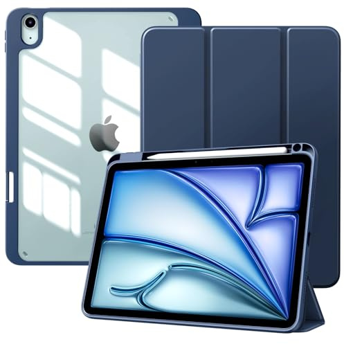 TiMOVO Hülle für iPad Air 11 Zoll (M3/M2-2025/2024), iPad Air 5/4 Hülle (2022/2020) 10,9, Schutzhülle mit Stifthalter, Schlank Ständer Schutzhülle mit Klar Rückseite, Marineblau