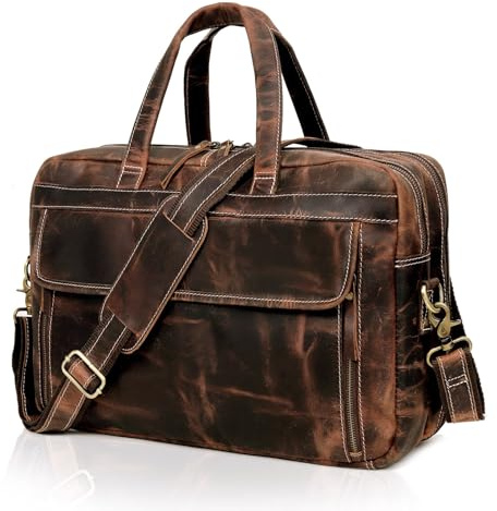 Aktentasche aus genarbtem italienischem Leder für Herren, Top-Wahl, Geschenke, handgefertigte Laptoptasche mit mehreren Fächern, Braun, 16 inch, Unisex-Reisetasche für Erwachsene